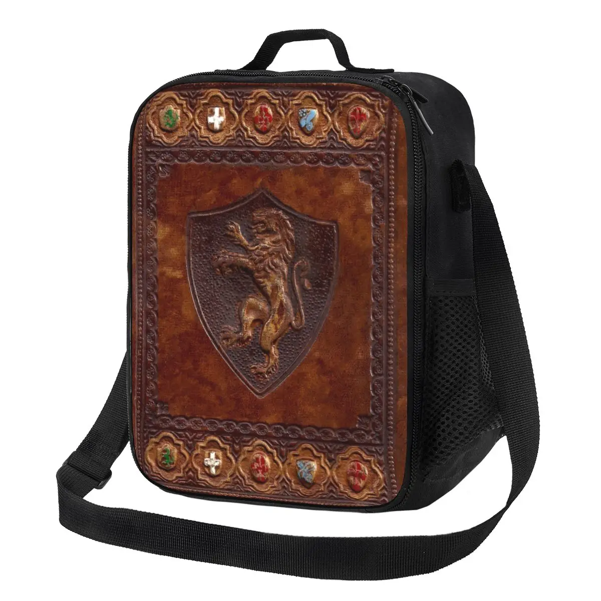 Custom Hand Tooled Leather Medieval Book Cover Print Insulated Lunch Bags for Work School hermal Cooler Lunch Box Women Children
