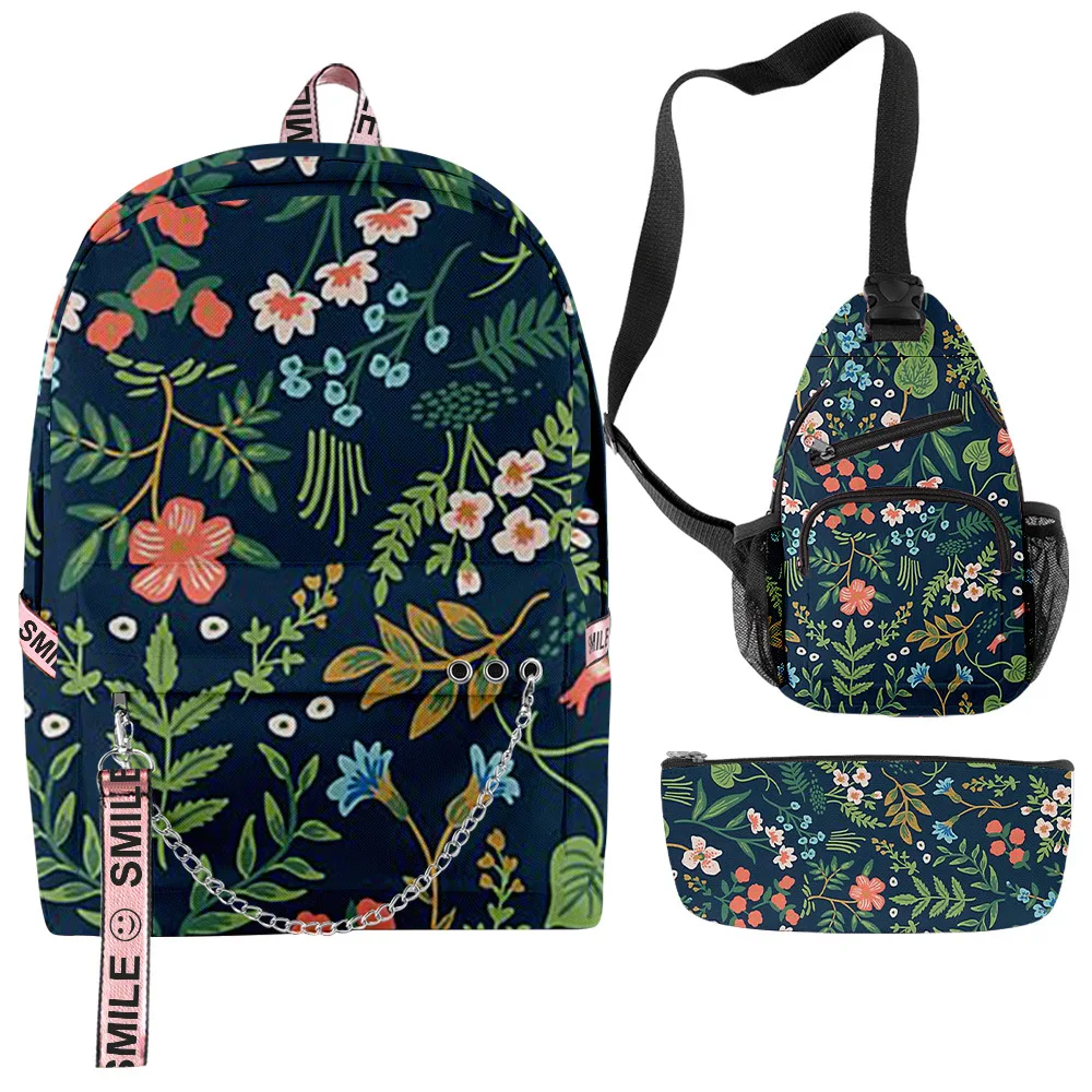 

Hip Hop Forest pattern Fragmented flowers 3D Print 3pcs/Set School Bags multifunction Travel Backpack Chest Bag Pencil Case