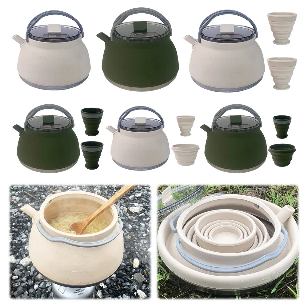 

Outdoor Folding Silicone Kettle Portable Mini Boiling Water Pot with Handle Camping Kettle Pan Pot for Travel Picnic Tableware