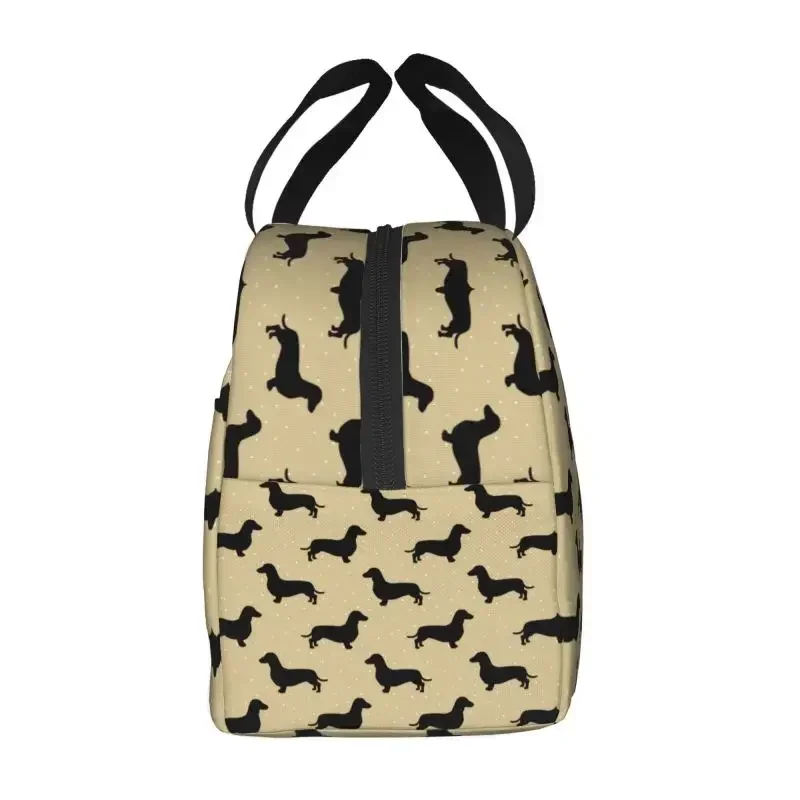 Short Hair Dachshund Cream Pattern Sausage Dog Insulated Lunch Bags for Work School Wiener Cooler Thermal Lunch Box Women Kids