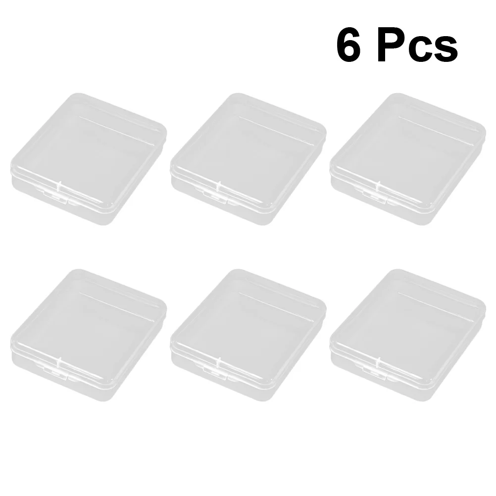 

6Pcs Transparent Rectangular Plastic Storage Box Portable Container for Jewelry Earrings Pens Erasers Office Home Use