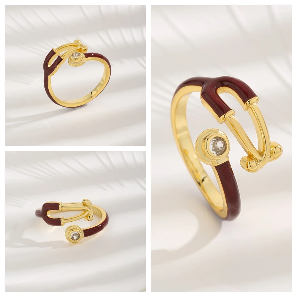 4 Colors Stethoscope Open Rings with Crystal Medical Medicine Adjustable Ring Jewelry for Doctor Nurse Gifts - Image 2