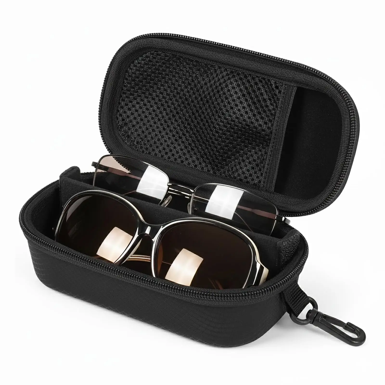 Doppel-Brillenetui, Hartschalen-Brillenetui, Reise-Sonnenbrillen-Organizer mit verstellbarem Fach und Clip für Männer und Frauen