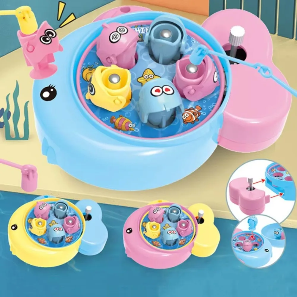 Interactive Magnetic Fishing Toys Mini Spinning Wheel Water Toy Windup Chain Fishing Rod Toys Parent-child