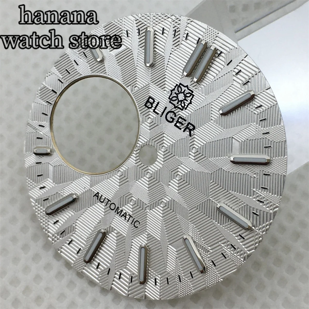 BLIGER 28.9mm Blue green White Black hollow dial with NH38 automatic movement green glow-in-the-dark mark watch replacementparts