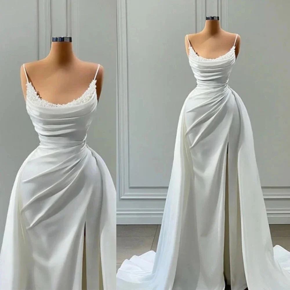 Fall In Love Wedding Dress Scoop Neck Beads Vestidos De Novia 2024 Mermaid Satin New Bridal Gown Long Formal Evening Dress