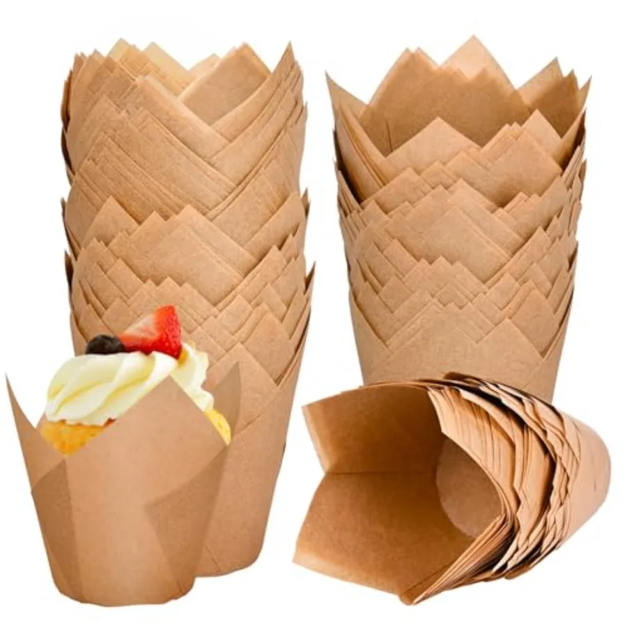120 Counts Tulip Cupcake Liners for Baking Cups, Food Grade Parchment Paper Muffin Liners Holders, Standard Tulip Cupcake Liner
