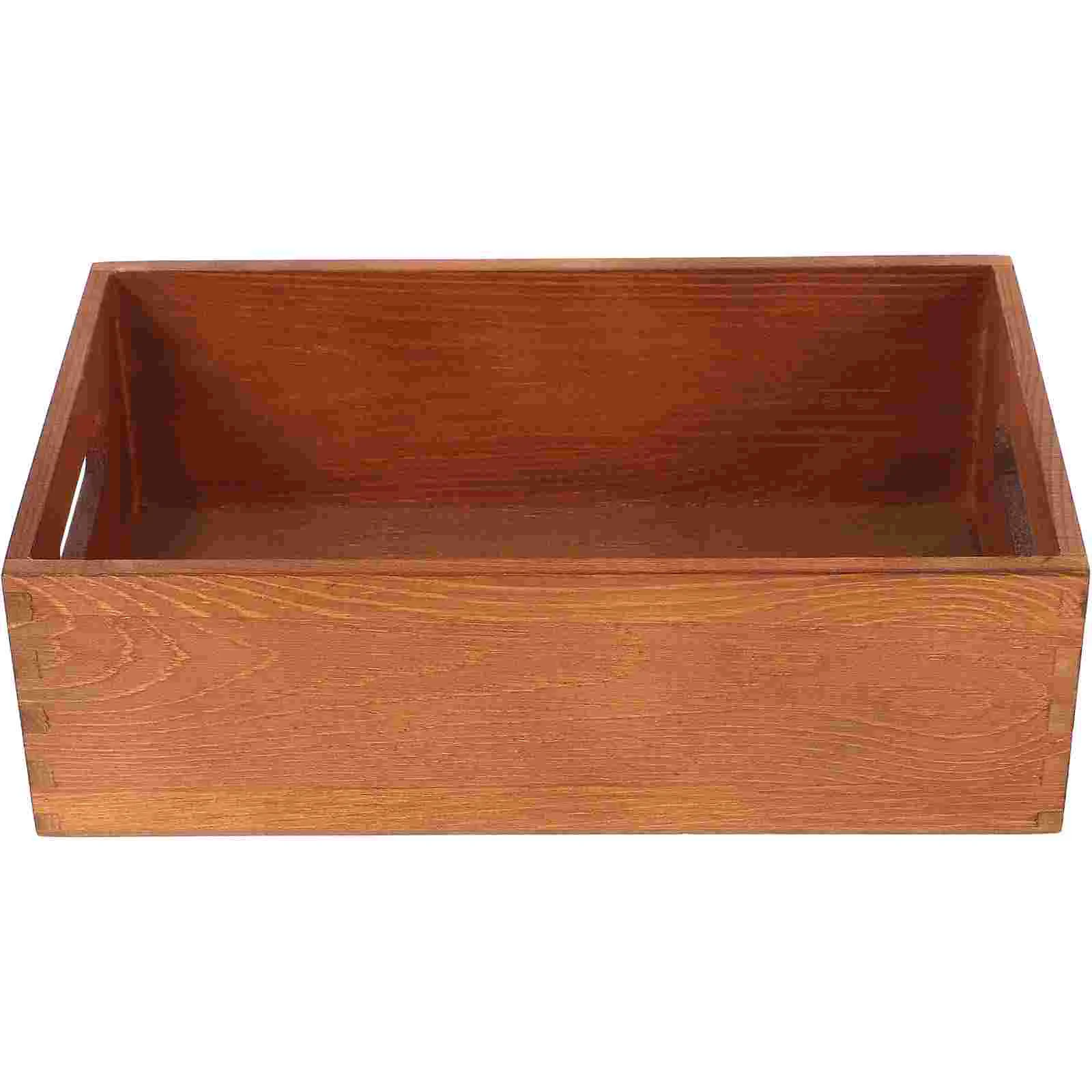 Tool Case Solid Wood Storage Box Crate Wooden Desktop Container Basket Light Brown Office Tools