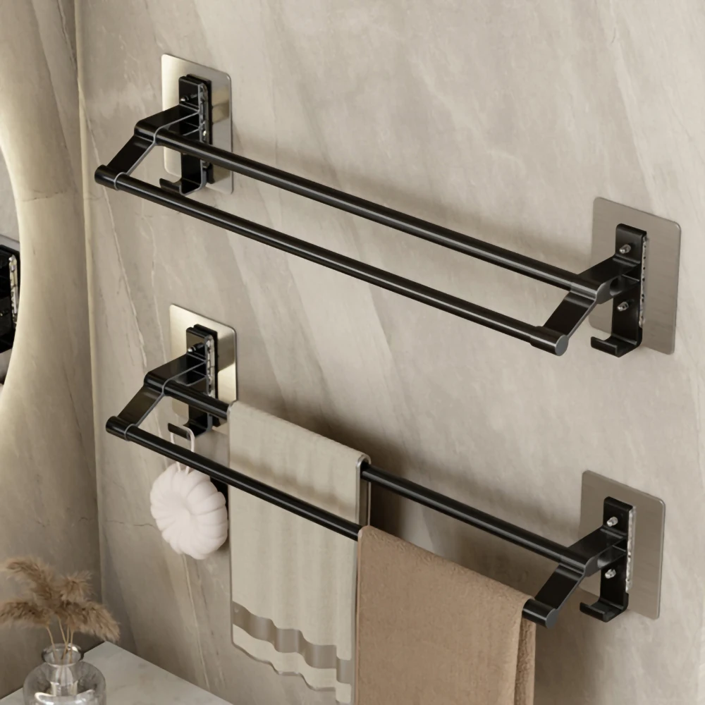 

【 2-piece set 】 Towel pole double pole bathroom non perforated towel hanging pole toilet towel rack hook storage rack