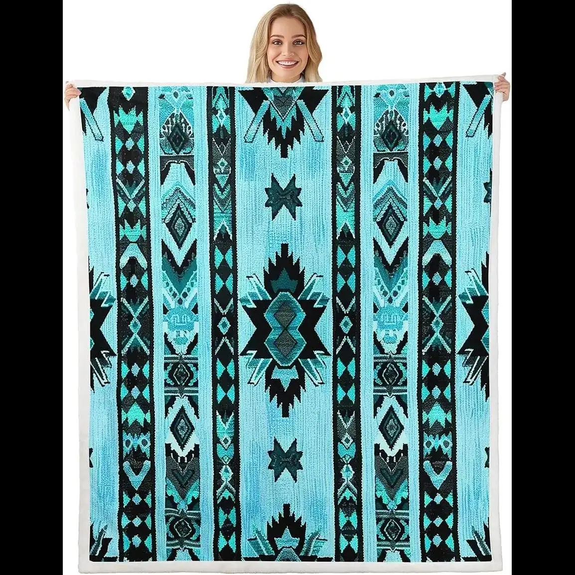 

Aztec Tribal Geometric Fleece Throw Blanket for Cozy Home Decor with Indigenous Art Design