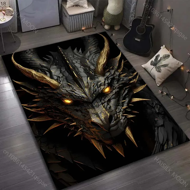 1PC Black dragon head, glowing eyes Pattern Rug Carpets for Bedroom Living Room Sofa Mat Creative Door Mat Cloakroom Home Decor