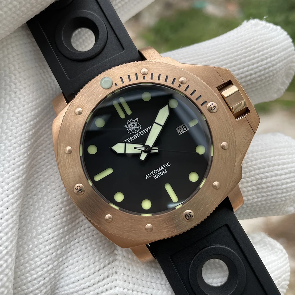 STEELDIVE Brand SD1959S 46MM Solid Bronze Case and Bezel NH35 Automatic 1000m Waterproof Men Dive Watches with Bronze Buckle