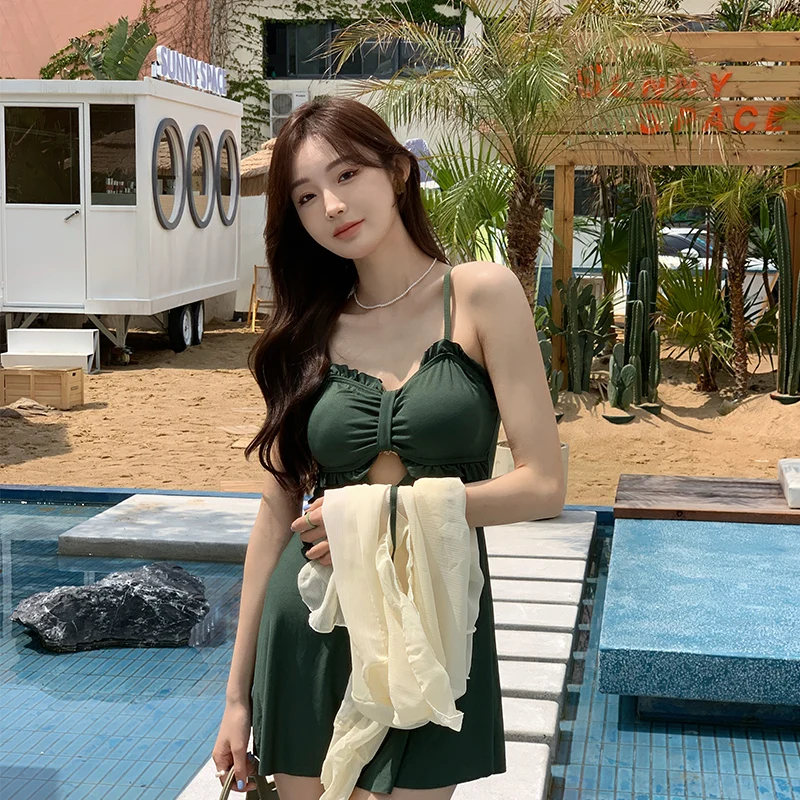 

Summer Cover-up Women Holiday Seaside Hollow Out Tender Swimwear Sweet Ulzzang Soft Sun-proof Beach Style Students Bathing Suit
