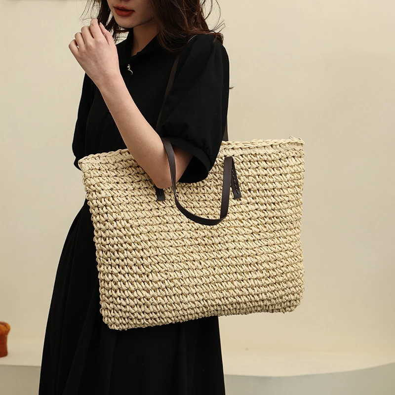 Casual Summer Beach Bag For Women 2022 Large Capacity Straw Bags Designer Bag Handmade Big Purses Handbags Rattan Shoulder Bags