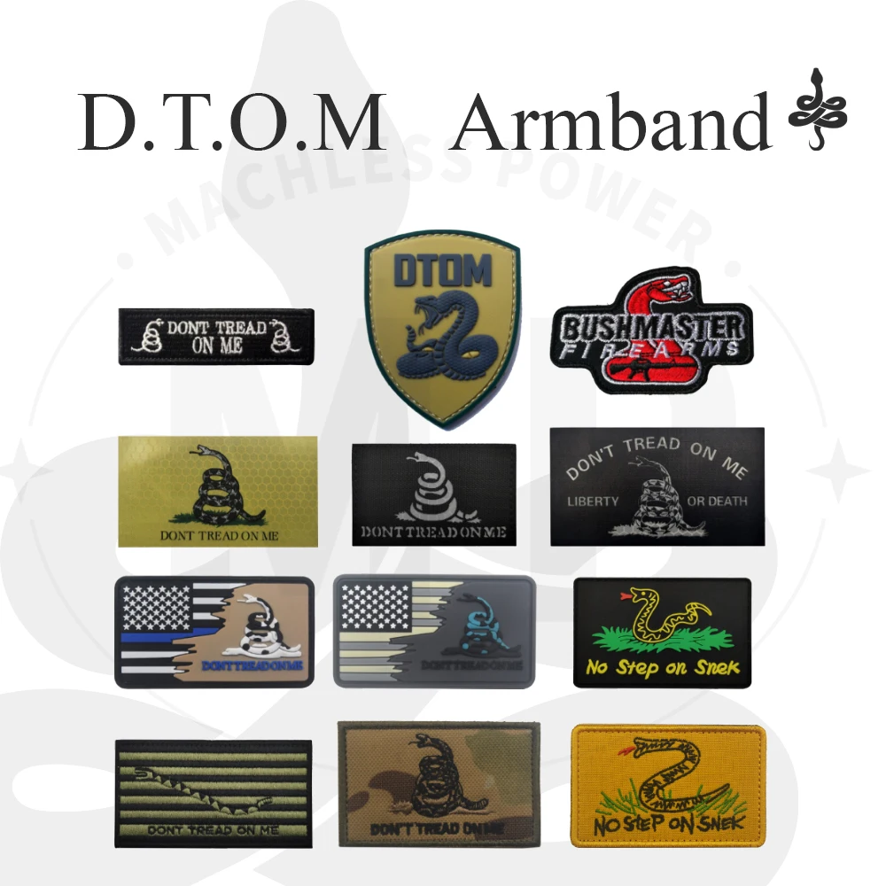 D'T'O'M Armband Gadsden Flag Embroidery Patch With Hook&Loop Noctilucent PVC Backpack Accessories Rattlesnake Excavator Pattern