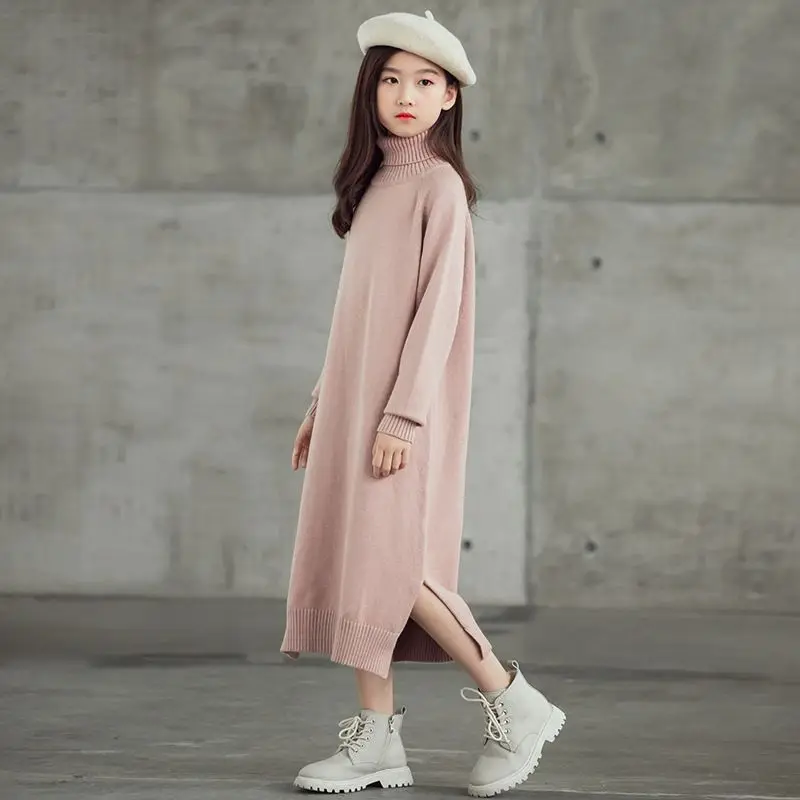 Autumn Winter Kids' Sweater Dress High Neck Long Sleeve Base Layer Outerwear for Toddler Girls New Style 2025