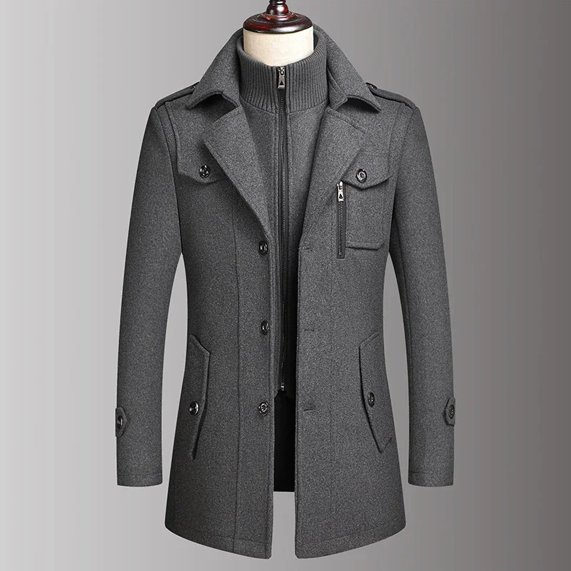 2023 High Quality Fashion Handsome Autumn Winter Double Collar Wool Coat Middle-aged Men's Business Fashion Woolen Men's Coat