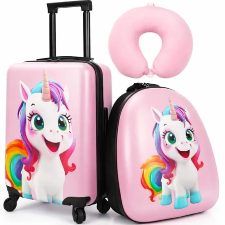

3 Pieces Unicorn Luggage Set for Girls, 16" Hardside Carry on Luggage with Spinner Wheels, Toddler Suitcases Set Travel Rolling