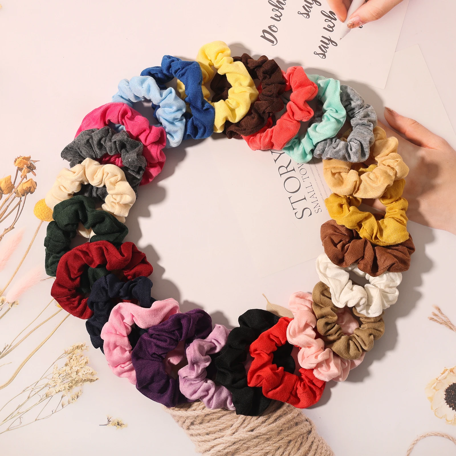 Pack of 2 Mini Cotton Scrunchies Solid Color Ponytail Holder for Women Girl Hair Accessories Hair Ties