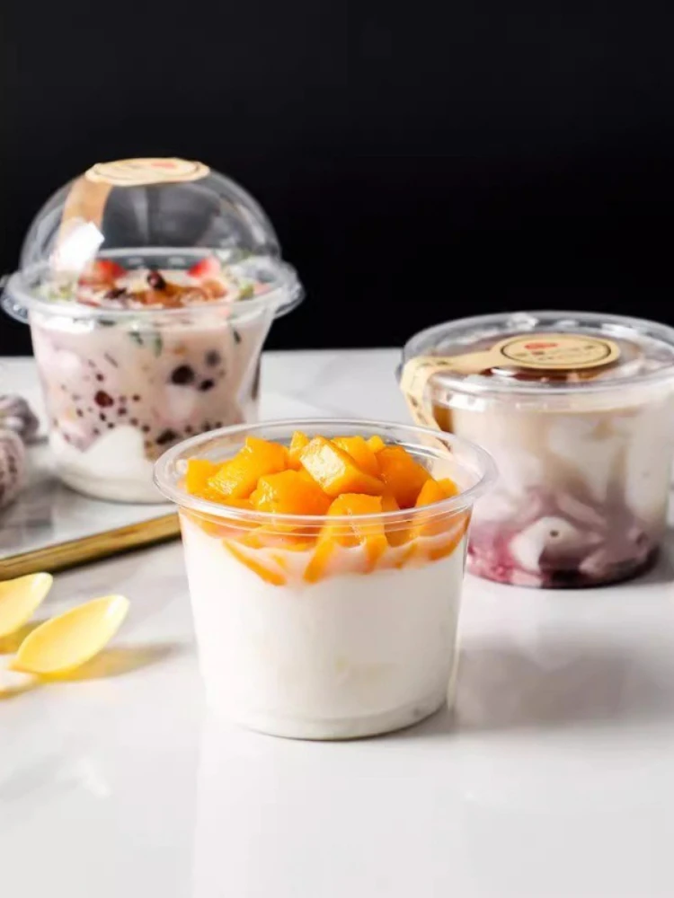 50 STUKS Wegwerp Transparante Plastic Bekers Dome Platte Deksels Melk Thee Kopjes Kommen Vruchtensap Koffie Ijs Taart Container - afbeelding 2