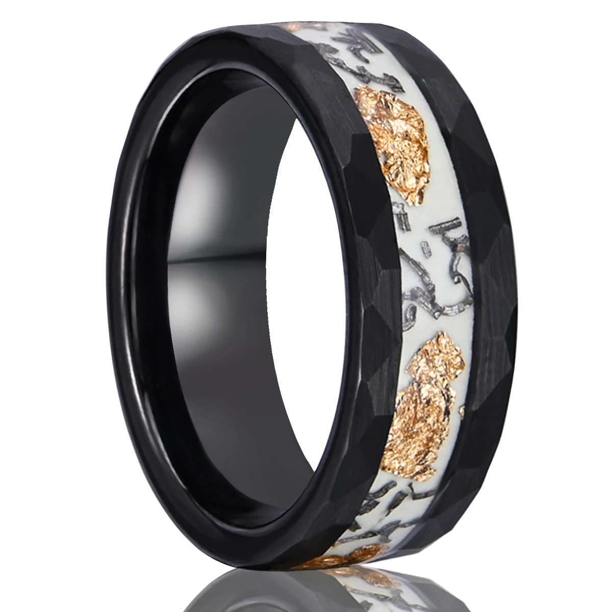 

Black hammered tungsten carbide ring 8mm men's engagement wedding ring, luminous ring, comfortable and suitable for daily wear