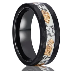 Black hammered tungsten carbide ring 8mm men's engagement wedding ring, luminous ring, comfortable and suitable for daily wear