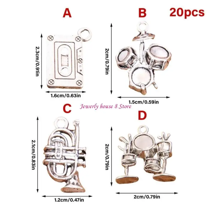 20Pieces Antique Silver Cassette Tape Charm Pendant for Handmade Jewelry Making