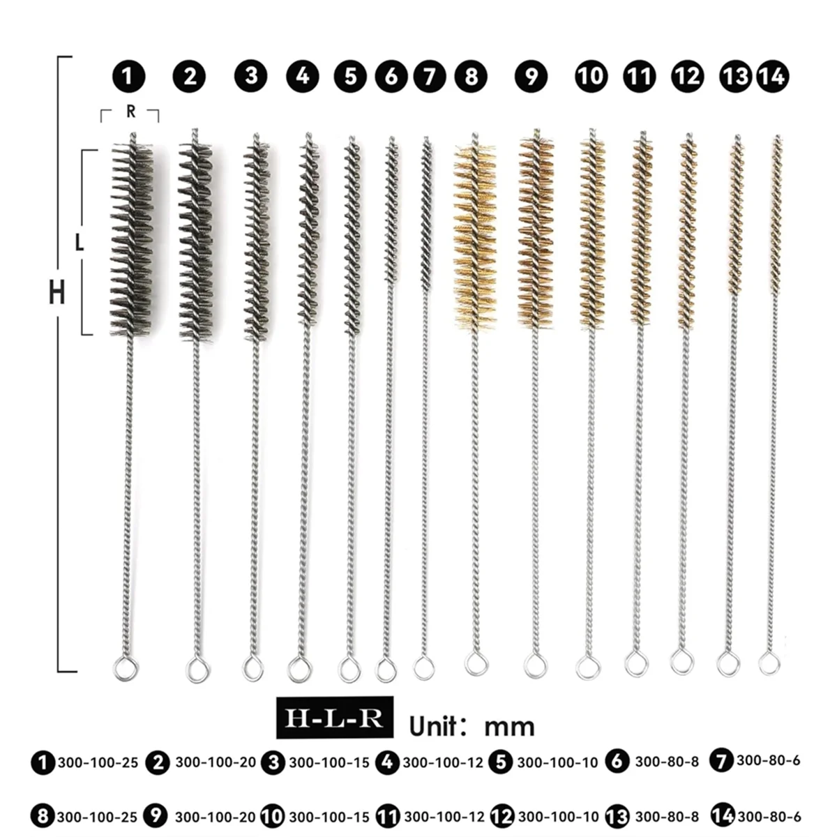 AA25 14-teiliges Set aus Edelstahl-Messingdrahtrohrbürsten, 30,5 cm lange Drahtbürsten für die Rohrreinigungsset, Rohrflaschenbürsten-Set