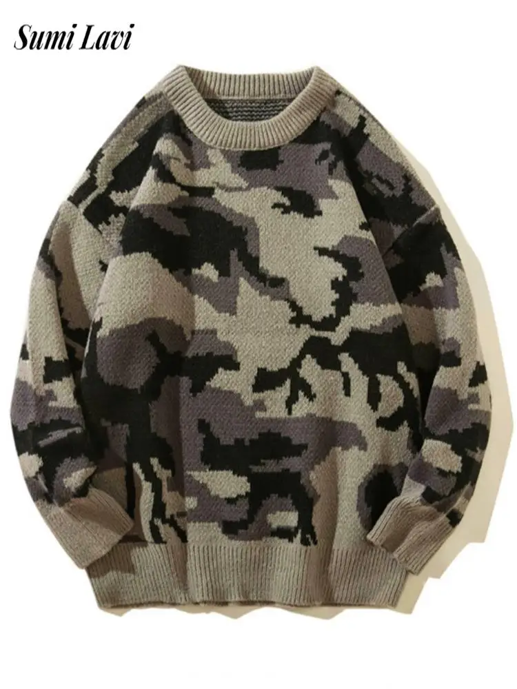 

Стильные мужские вязаные свитера с длинными рукавами, осень-зима, уличный повседневный камуфляжный пуловер, мужской повседневный вязаный свитер с круглым вырезом для отдыха