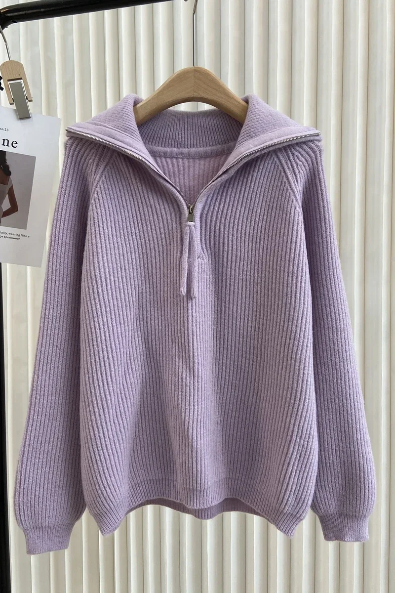 Swetry damskie TPJB Lazy Wind z długim rękawem, w paski, z krótkim zamkiem błyskawicznym, nowy jesienny styl, koreańska moda retro.