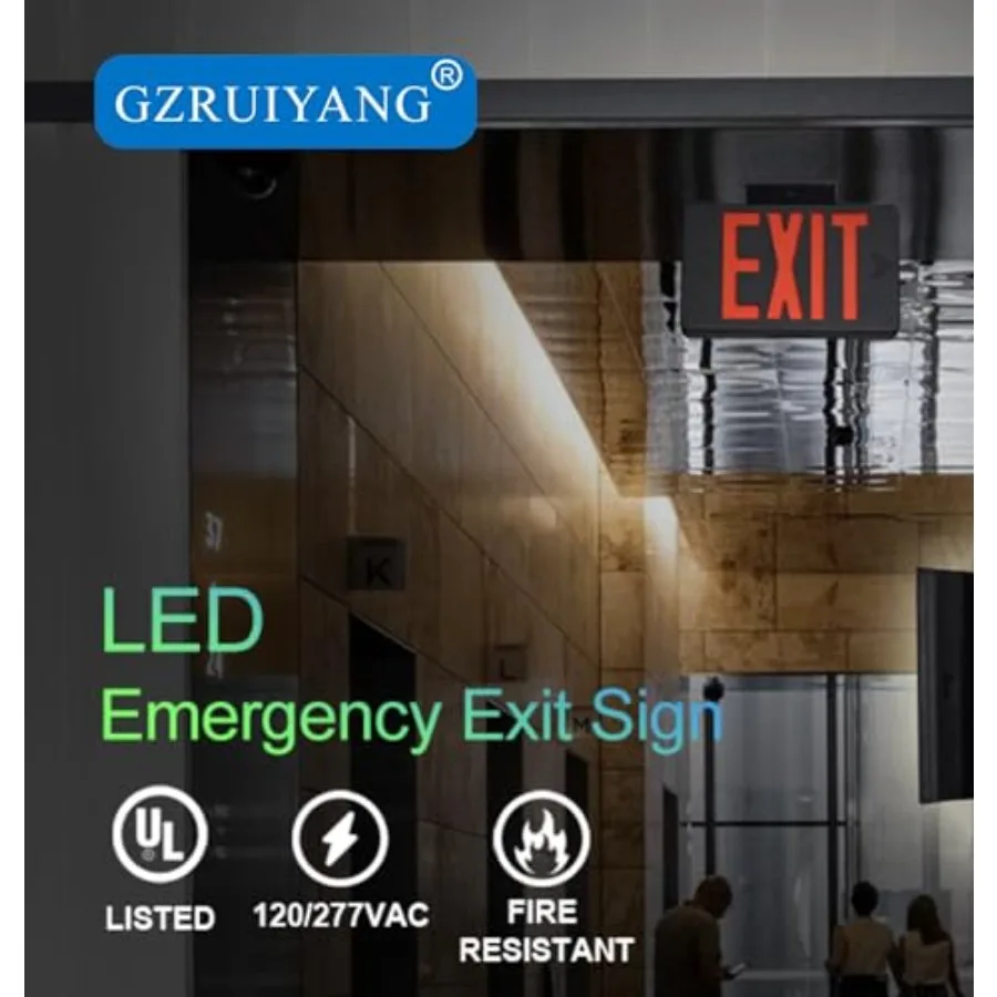Exit Sign With, LED Emergency Light With Battery Backup, UL Listed, AC 120/277V, Commercial Lights for Business