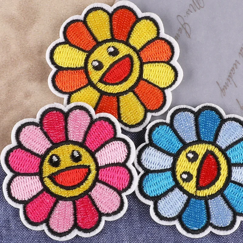 1 Piece Sun Flower Embroidery Patch Logo Mardi Gras Sticker for T-Shirt Patchs Anime Patches Clothes Star Textile Iron Patches