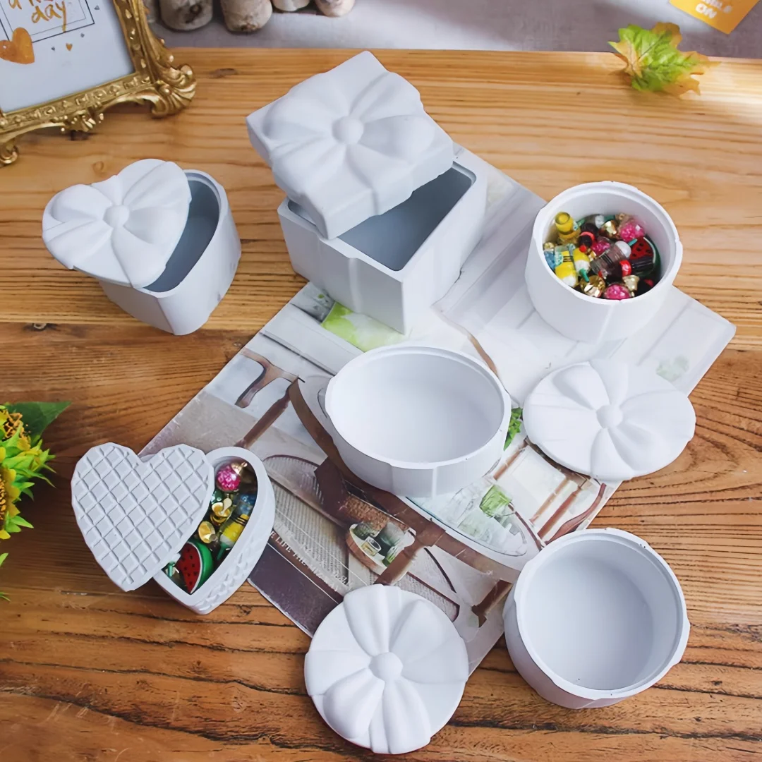 

Коробка для хранения гипса с бантом, силиконовая форма, коробка для хранения, ароматерапевтическая гипсовая банка, бетонная подарочная коробка, форма для украшения рабочего стола