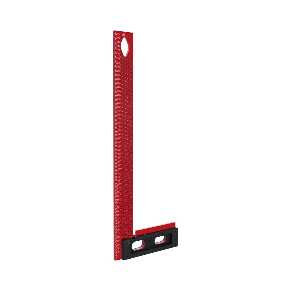 Precision Ruler for Wood Fabrication with L-Shape Through Holes Supporting Both Linear and Orthogonal Line Marking
