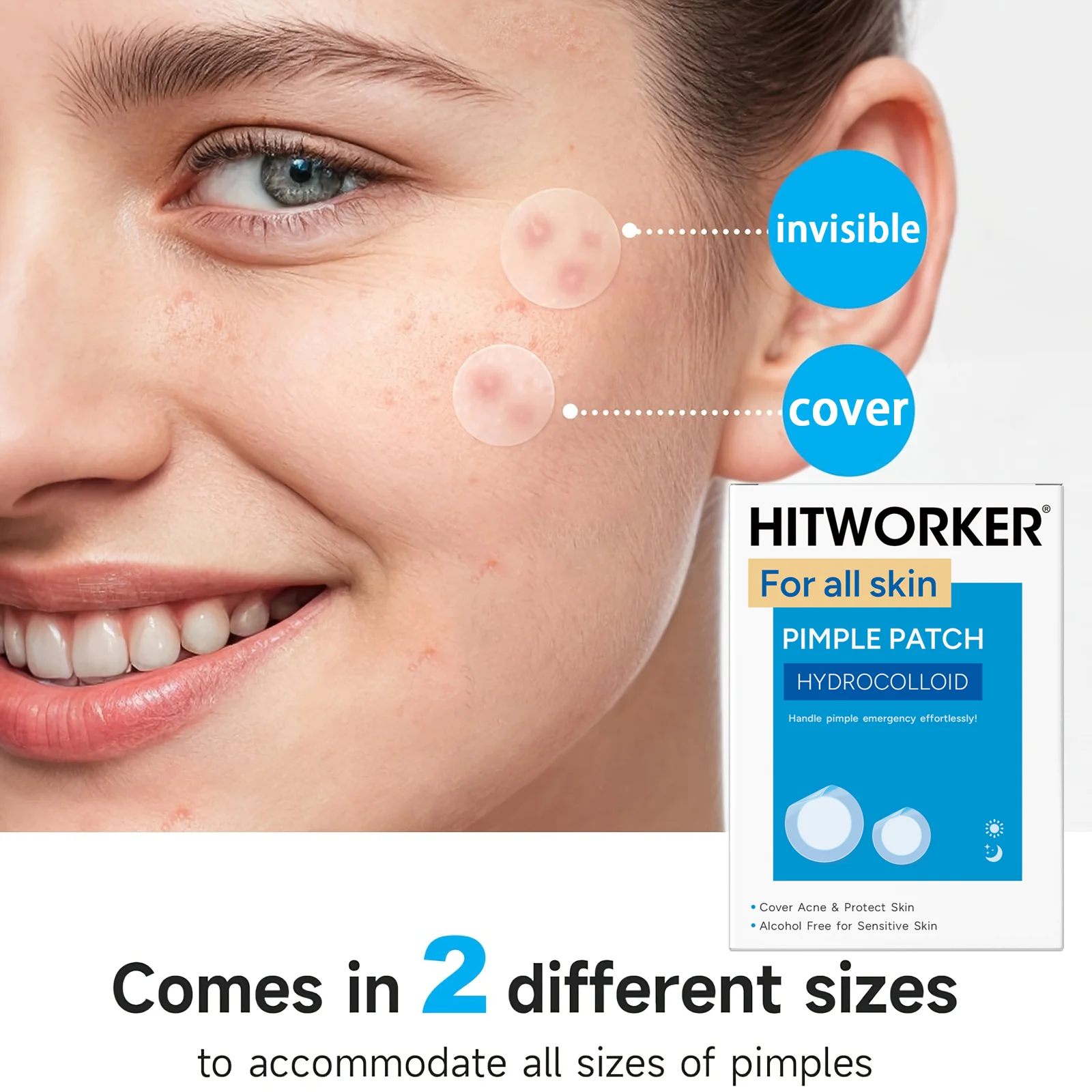 Patches Hidrocoloidais para Acne, Essência de Limpeza Facial, Acessório de Ferramenta, Invisível e à Prova d'Água, Adequado para Todos os Tipos de Pel