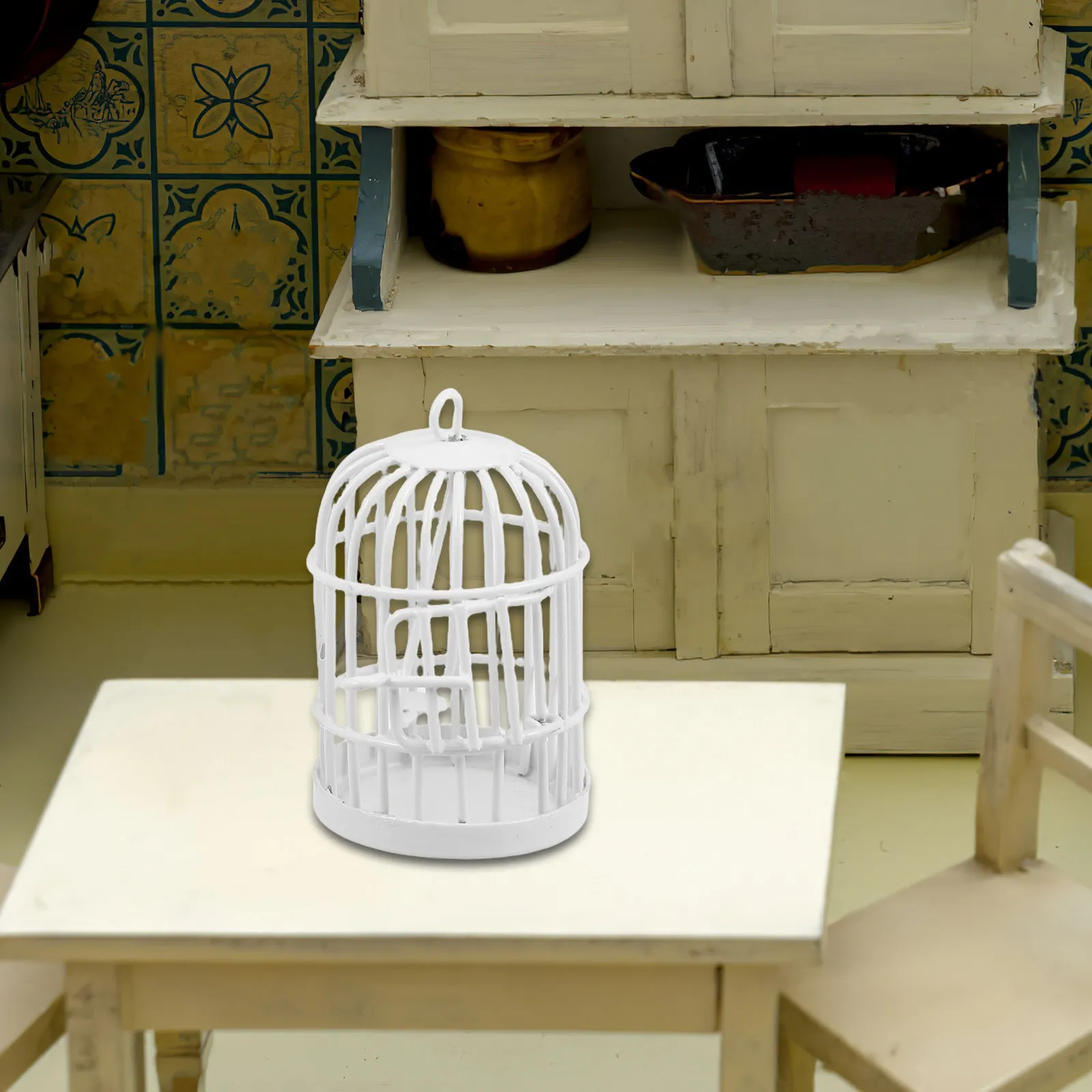 

2 шт. миниатюрные металлические подвесные клетки для птиц с откидной дверцей, декор для кукольного домика, сказочного сада, винтажное украшение для дома