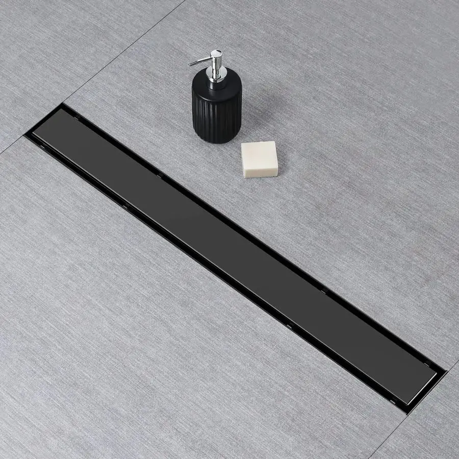 

Linear Shower Drain, Black Shower Drain 24 inch with Flat and Tile Insert 2 in 1 Panel, AISI 304 Stainless Steel Black Linear Sh