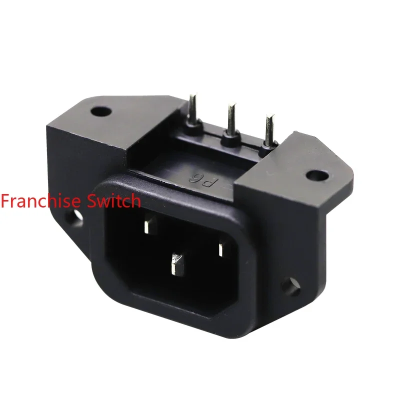 

10PCS AC socket IEC male seat 3 core, horizontal side plug, fixing hole SS-7B-1-B