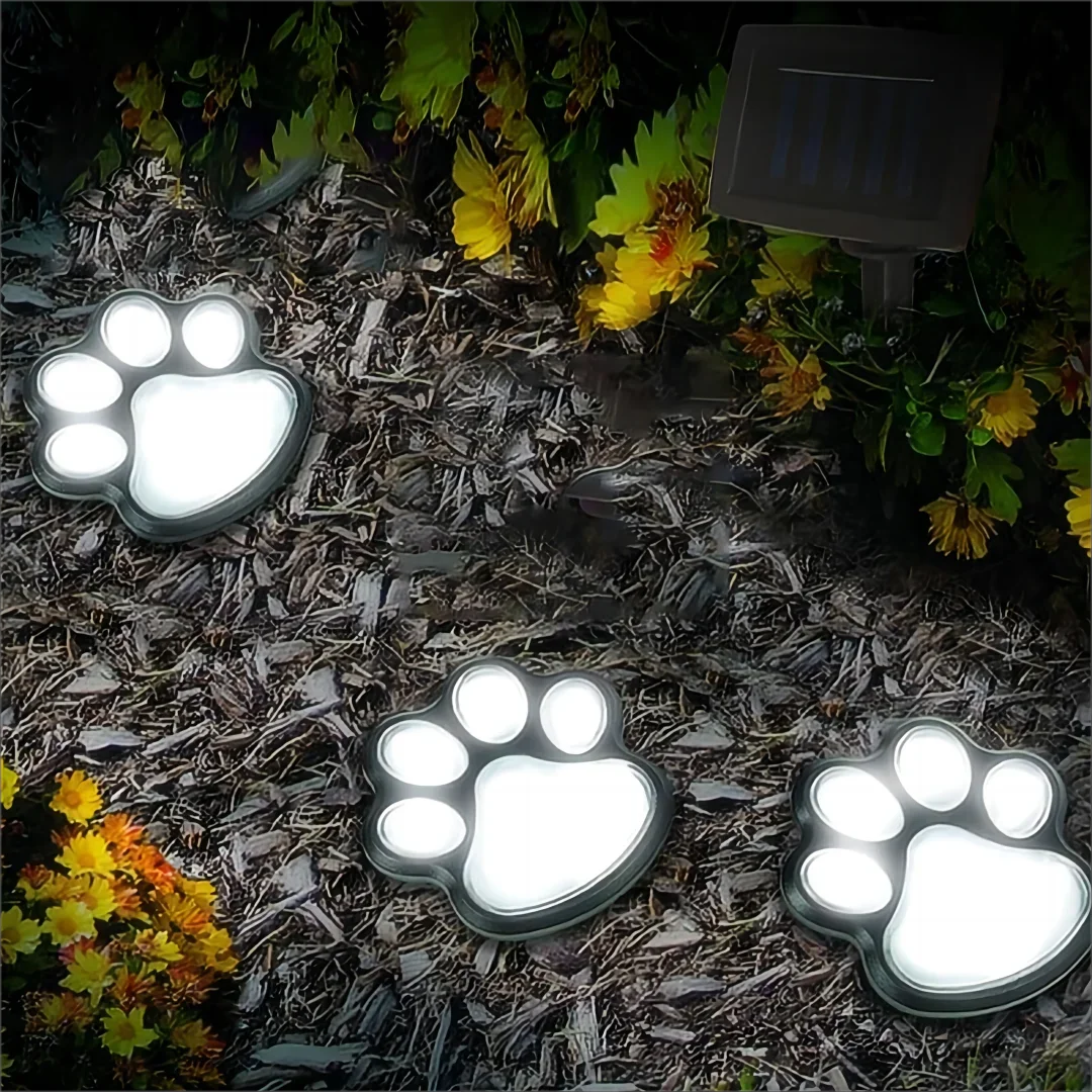 Brighten Your Garden with This 4-in-1 LED Solar Garden Light - Waterproof, Pathway, Lawn Lamp & Animal Paw Print String Lights!