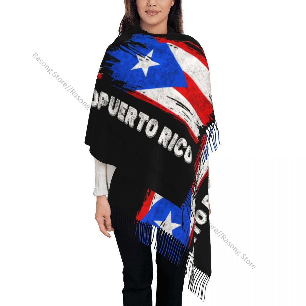 Puerto Rico Flag Scarf Winter Long Large Tassel Scarves Soft Wrap Pashmina