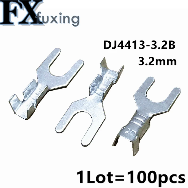 

100Pcs M3 Fork Spade Terminal Block Cold-Pressed Bare 3.2MM Crimp Terminal Pin U/Y-Shaped Grounding Lug DJ4413-3.2B Connector