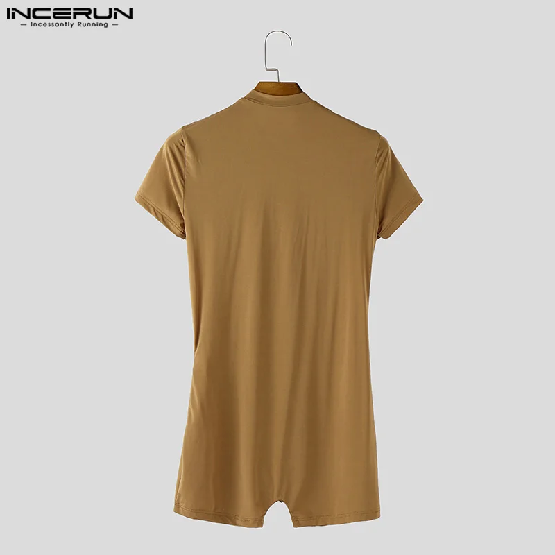 INCERUN الرجال داخلية بلون سستة قصيرة الأكمام مثير الذكور السروال القصير Playsuits 2025 نحيل الصيف موضة داخلية الرجال S-3XL