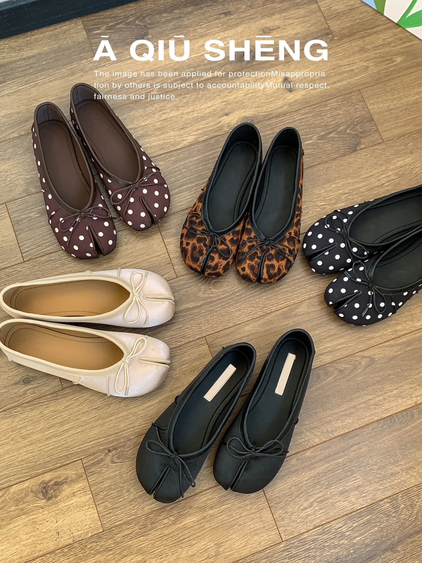 sweet-style-knot-polka-dot-split-toe-ballet-flats-women's-flat-mouth-single-shoes-versatile-youth-shoes-leather-ver