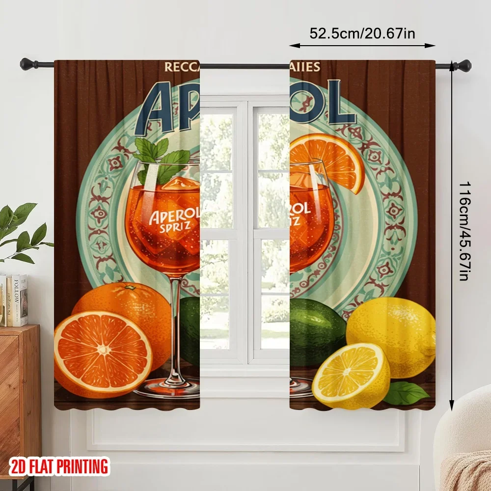 2pcs 2D flat printing Window Drapes Aperol Spritz Cocktail Vintage 100% Polyester Fabric Without Electricity Birthday Party for