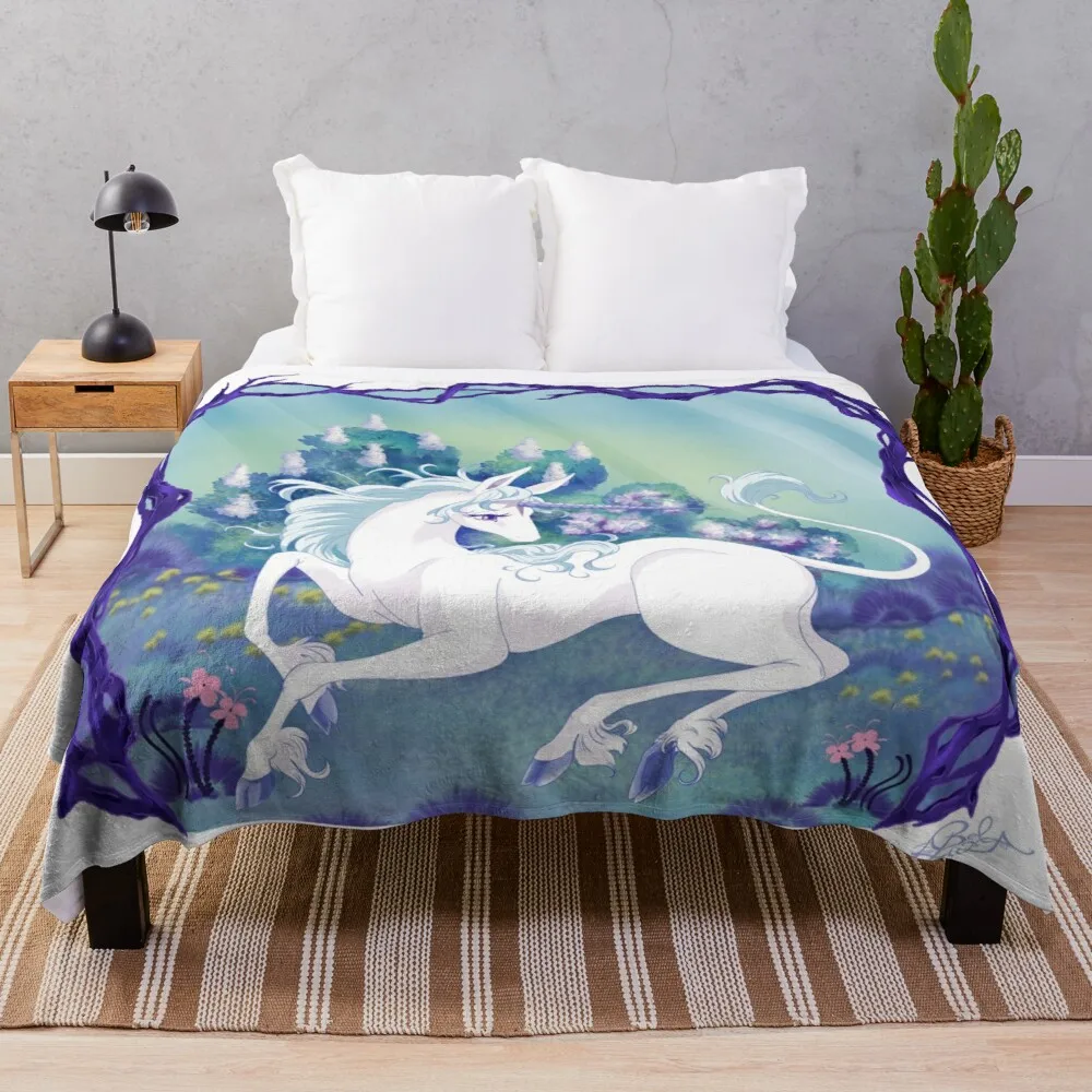 

Unicorn lying in framed wood Throw Blanket Blanket For Travel Light Kawaii Blanket