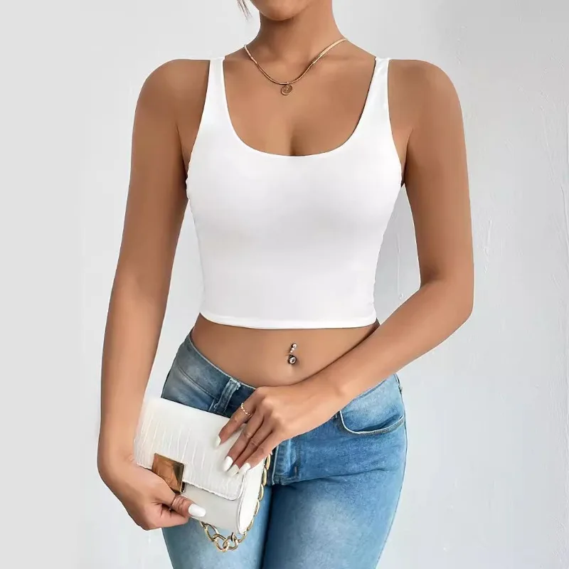 Hot Selling European and American Women's Sexy Chest Revealing Waist Cinching Backless High-end Pure White Camisole Vest