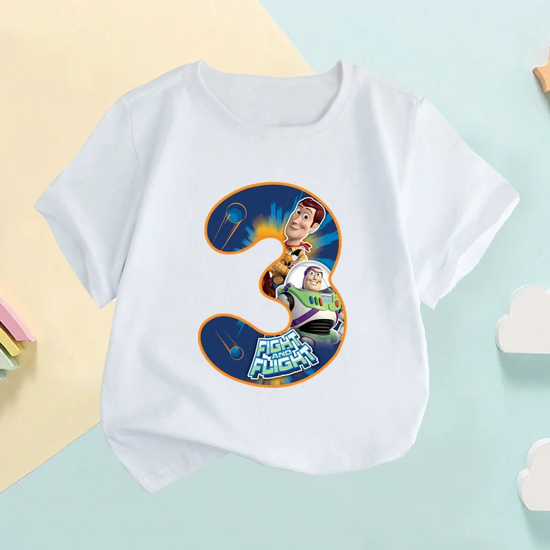 

Toy Story Buzz Lightyear Woody Number Kids T Shirt Girls Clothes 1 2 3 4 5 6 7 8 9 Years Birthday Parent-child Matching Outfits