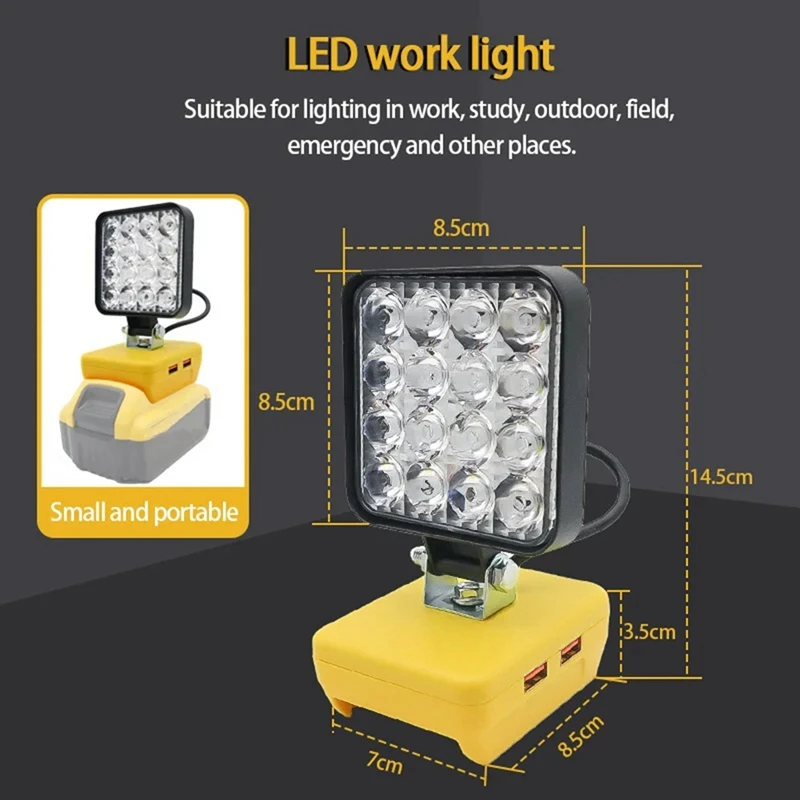 16 LED Work Light Spotlights Outdoor Work Fishing Handheld Emergency Tool Light For Dewalt 20V Lithium Battery