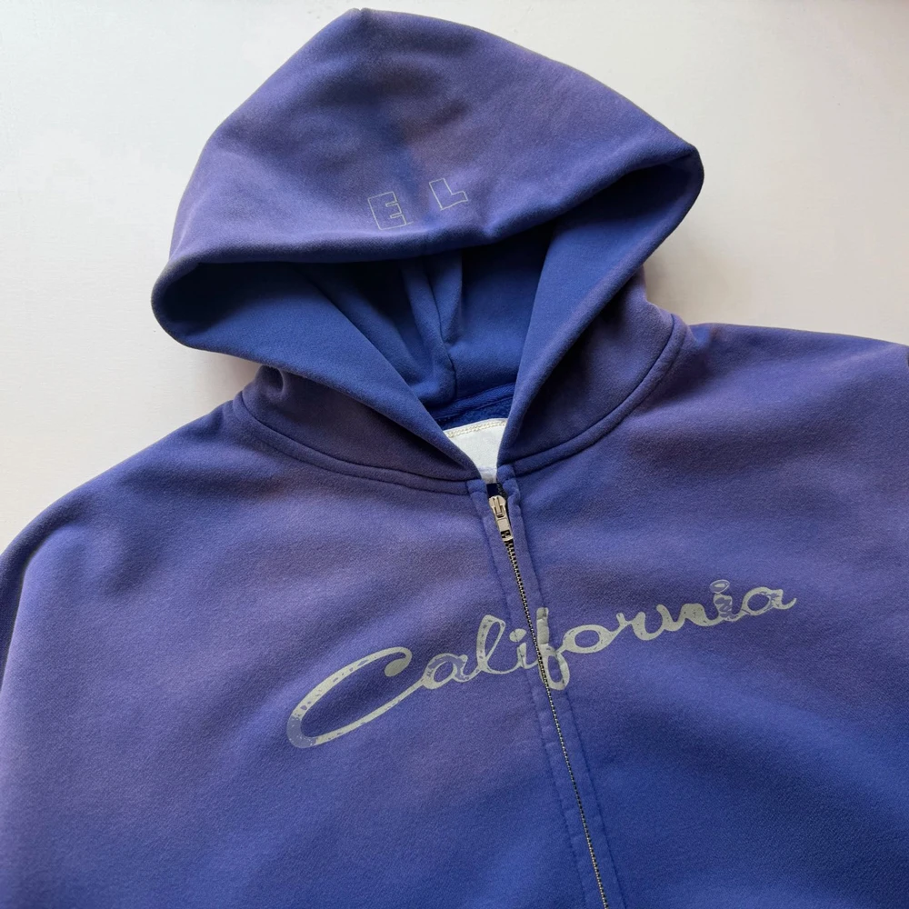 Y2k Streetwear Letter Art Graphic Zip Up Hoodies Heavy Weight Cotton Hip Hop Street Style Vintage Distressed Blue Casual Hoodies