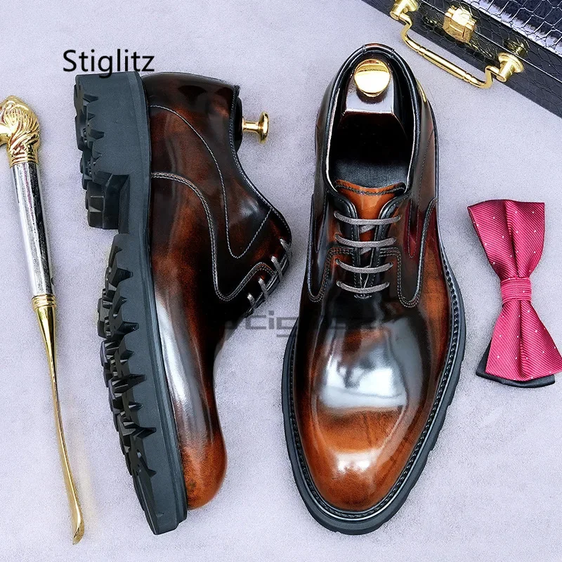 

Non-Slip Height-Increasing Genuine Leather Men's Shoes British Style Lace Up Business Formal Casual Cowhide Patent Leather Shoe